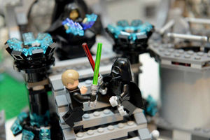 Luke and Darth Vader battle it out in a scene from Return of the Jedi