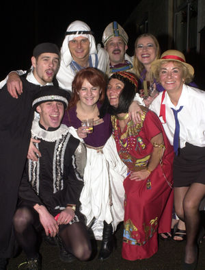 Rob Lowe, Matty Russell, Eddie Whitehead, Yvette Whitehead, Kristian Llewellyn, Sam Llewellyn, Sarah Russell and June Russell celebrate in style at Lilleshall Village Hll