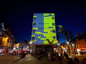 Supporting image for story: Shrewsbury Market Hall lit up in support of Ukraine as vigil is arranged for today