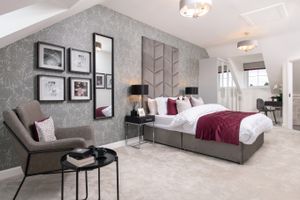 The main bedroom in a three-storey Norbury home at Waterside