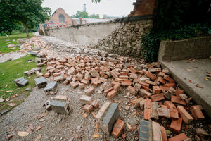 The historic wall that collapsed near the Merrythought car park in Ironbridge