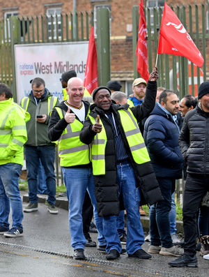 Dozens of workers are out in force on the picket line at the National Express Wolverhampton garage on Park Lane