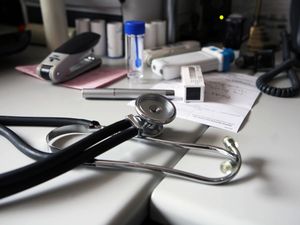 A doctor's desk at a general practitioner's surgery