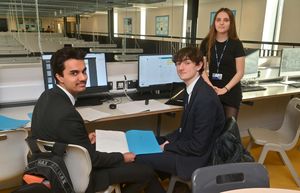 Sixth form pupils Manveer Grewal, Dylan Grant and Keira Meredith enjoying one of the recently added computer suites in the sixth form area