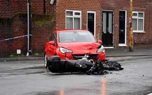 High Street, Wordsley, is closed off after a serious collision between a Vauxhall Corsa and motorcycle