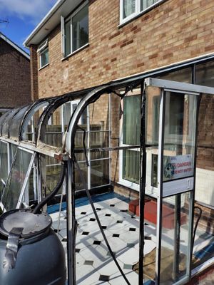 The conservatory was left badly damaged by the fire. Photo: Shropshire Fire and Rescue