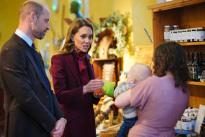 The Prince and Princess of Wales meeting baby Arthur during a visit to the Hanging Gardens. Photo: Ben Birchall/PA Wire