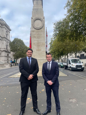 Spitfire AA810 Project Director, Tony Hoskins, with South Shropshire MP Stuart Anderson.