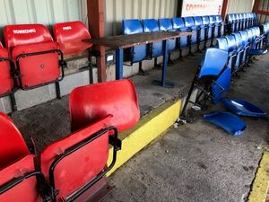 Vandalised seats at Market Drayton FC
