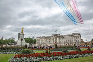 The Red Arrows display red, white and blue
