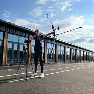 Lewis practising at the New Performance Archery Centre at Lilleshall National Sports Centre