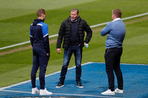 Steve Cotterill the head coach / manager of Shrewsbury Town returns to the ground for the first time having recovered from COVID-19 (AMA)