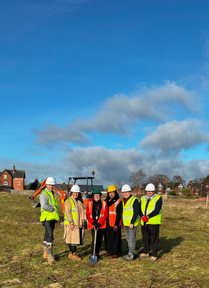 Wayne Bromage (Lovell), Lisa Preston (Lovell), Councillor Sue Thornley (Cannock Chase Council), Nirmal Samrai (Cannock Chase Council), Councillor Tony Johnson (Cannock Chase Council) and Carl Gough (Lovell) pose at the site