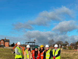 Wayne Bromage (Lovell), Lisa Preston (Lovell), Councillor Sue Thornley (Cannock Chase Council), Nirmal Samrai (Cannock Chase Council), Councillor Tony Johnson (Cannock Chase Council) and Carl Gough (Lovell) pose at the site