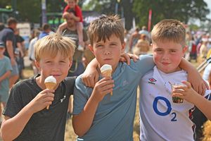 Minsterley Show 2025, celebrating the agricultural show's 150th year. Left, Fred and Sam Thomas with Jack Davies.