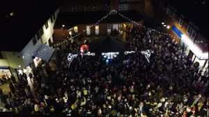 Crowd gathers as the Christmas Lights are switched-on in Dawley.