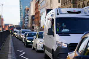 Traffic builds as protesters from Insulate Britain block Great Charles Street Queensway in Birmingham