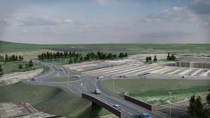 An artist's impression showing the new roundabout just over the Doxey Road railway bridge