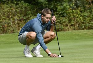 Dave Edwards, the newest face at the golf day, lines up a putt Picture: Dave Bagnall