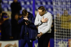 Gavin Cowan celebrates after the win over Barrow 