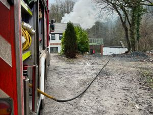 Supporting image for story: Telford firefighters battle blaze which spread from log store to home