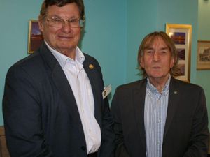 Rotarian Richard Green (left) is welcomed to Shrewsbury Severn Rotary Club by president David Morris.