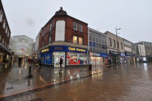 Dudley market place, looking up Hall Street towards the Churchill Shopping Centre