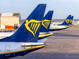 Ryanair planes at Palma de Mallorca airport in Spain