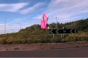 Supporting image for story: Pink Panther strikes again at Telford traffic island
