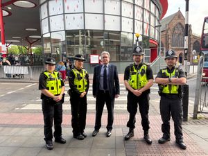 West Midlands Police and Crime Commissioner Simon Foster with officers from Operation Prosper in Walsall. PIC: Gurdip Thandi LDR