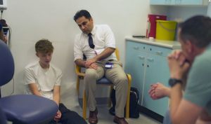 Alfie coming to terms with the surgery ahead as Mr Shahz Ahmed talks him through the upcoming operation. Picture: Channel Five
