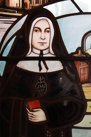 A stained glass window of Mother Elizabeth Prout