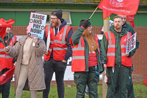 Picket lines at the Dudley Ambulance hub on Burton road