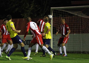 GOAL - Andy Owens of AFC Telford United scores a goal to make it 0-1