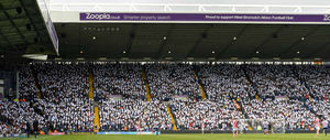 West Bromwich Albion Fans hold up Justice for Jeff Astle posters up on 9 mins played