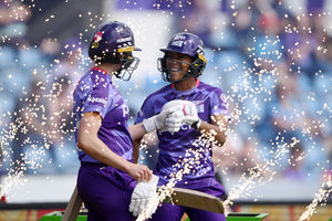 LEEDS, ENGLAND - AUGUST 07: Alice Davidson-Richards (L) and Davina Perrin (R) of Northern Superchargers walk out to bat during the The Hundred match between Northern Superchargers Women and Welsh Fire Women at Headingley on August 07, 2025 in Leeds, England. (Photo by Stu Forster/Getty Images)