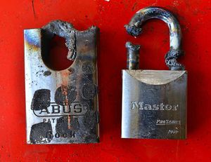 The padlocks that were burnt off during the break in