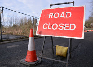 Stock image of a road closure sign at Station Hill, Oakengates, Telford on Saturday, January 11, 2025