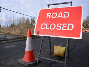 Stock image of a road closure sign at Station Hill, Oakengates, Telford on Saturday, January 11, 2025