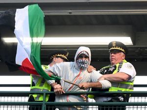 Supporting image for story: Pro-Palestinian and pro-Israel protesters demonstrate near convention