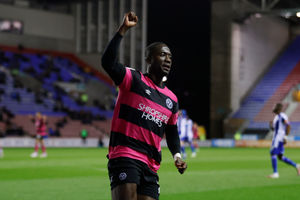 Dan Udoh of Shrewsbury Town celebrates after scoring a goal to make it 1-1 (AMA)