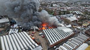 Drone footage showing the fire in Wolverhampton.