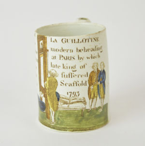 A rare English pearlware mug commemorating the beheading of Louis XVI sold for £630.