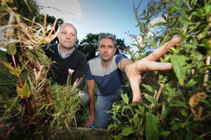 Guerrilla Gardener Dave Mundon, left, with councillor Paul Brothwood, at Woodside Park, Brierley Hill