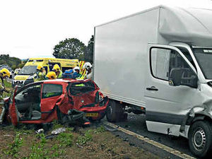 Supporting image for story: Four-vehicle smash grinds M6 to a halt