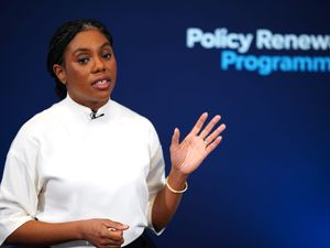 Kemi Badenoch with backdrop that says Policy Renewal Programme