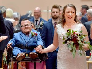 Supporting image for story: 'I thought I'd never find love': Wedding day delight for groom with rare bone condition