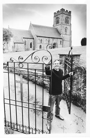 St Peter and St Paul Church, Rock, near Bewdley. Reverend Robin Mann was campaigning to raise money to repair the crumbling Norman church in September, 1992.