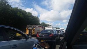 Emergency services battle their way through the queues. Picture: @SeaShellComms