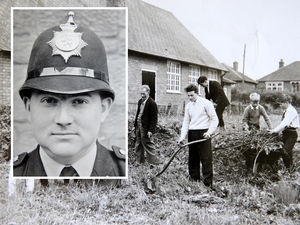 Allan Caswell , inset, and in the white top, front middle, working in front of the Bayston Hill Memorial Hall in 1959